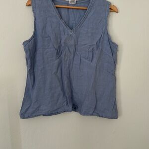 CP Shades Light Blue Sleeveless Linen Top with lace detail